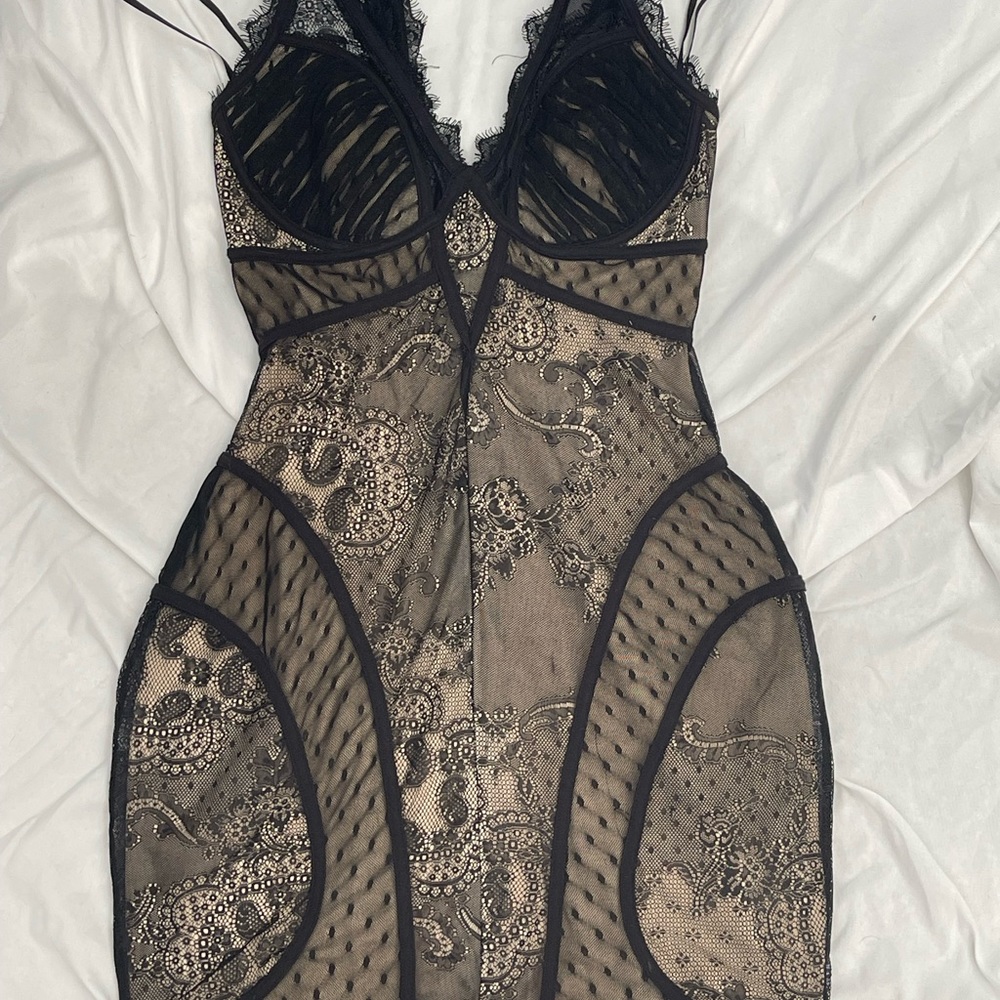Bebe silk mesh and lace dress